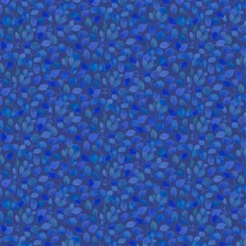 Blue Meadow Digital Leaves Dark Royal Blue Fabric Yardage