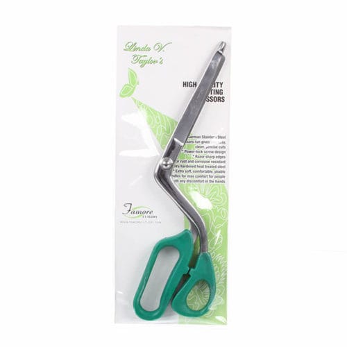 Famore Batting Scissors with Green Handles, available at Quilted Joy