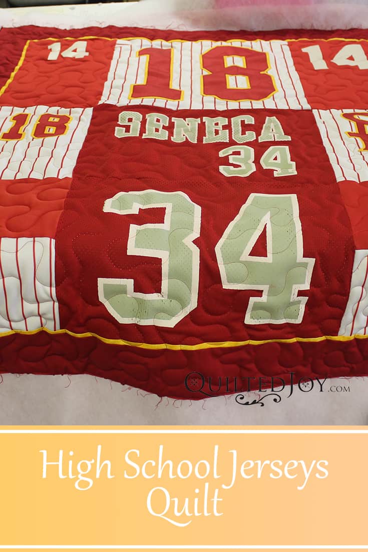 High School Jerseys T-Shirt Quilt, quilted by Angela Huffman