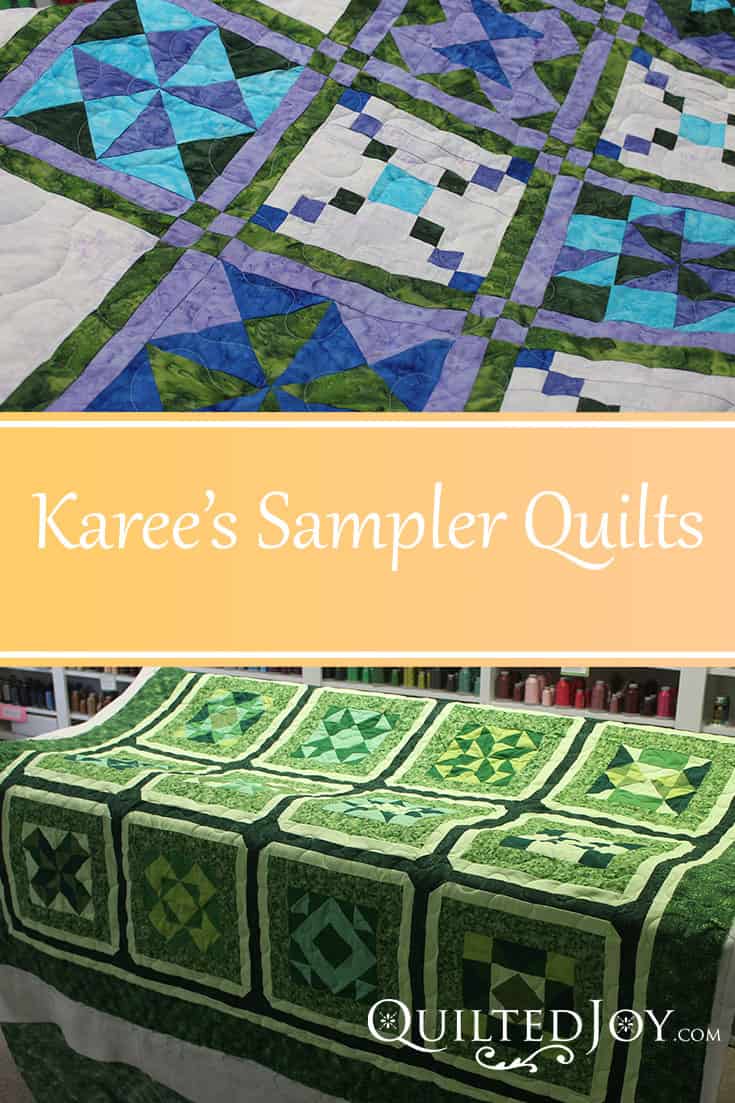 Longarm quilter Angela Huffman added a simple meander to Karee's two sampler quilts.