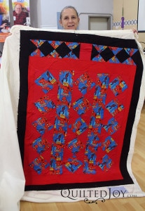 Susan quilted this Spiderman quilt at Quilted Joy!
