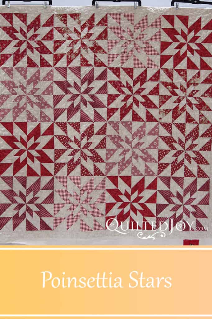 Linda made this Poinsettia Star Quilt. Quilting by Angela Huffman with the Clementis pantograph. - QuiltedJoy.com