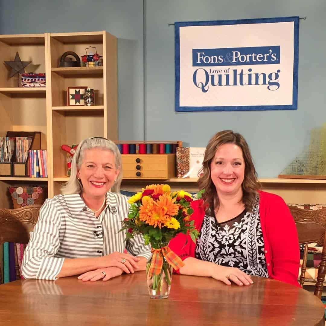 Angela Huffman and Marianne Fons on the set of Fons & Porter's Love of Quilting