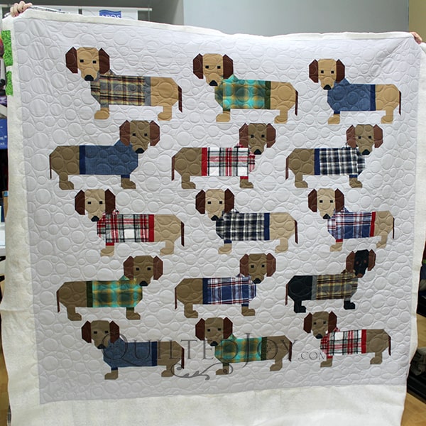 Colleen quilted her Elizabeth Hartman Dogs in Sweaters quilt at Quilted Joy.