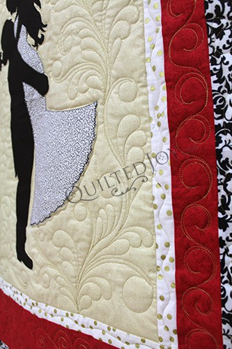 Longarm quilting nemeshing feather flourish on a signature wedding quilt