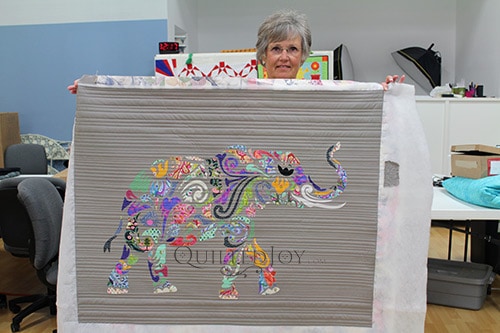Holi Ganesha Elephant Quilt longarm quilted with straight lines at Quilted Joy
