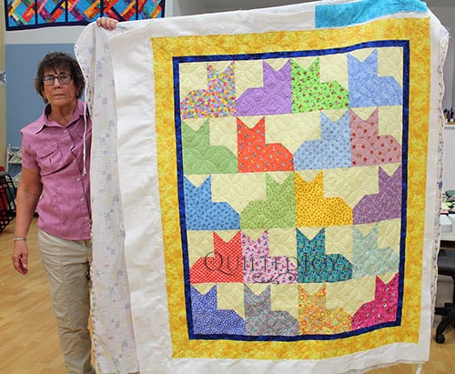 Debbie's Cats Quilt after longarm quilting at Quilted Joy