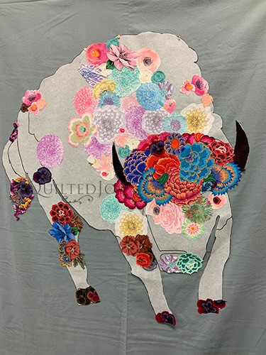 White Buffalo Fabric Collage Quilt in progress