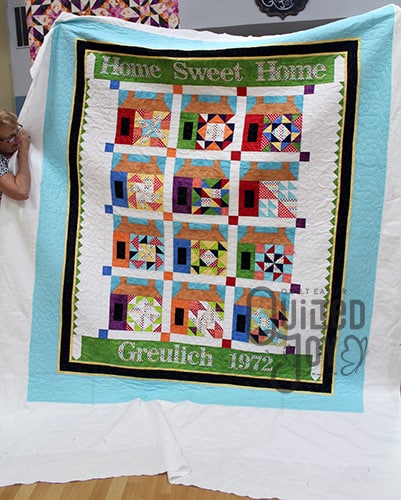 Jennifer's Home Sweet Home Quilt after quilting it at Quilted Joy