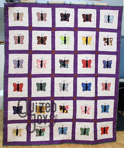 Melanie's Butterfly quilt, with longarm quilting by Quilted Joy