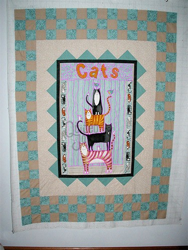 Gail's Cats Panel Quilt, with machine quilting ideas by Angela Huffman
