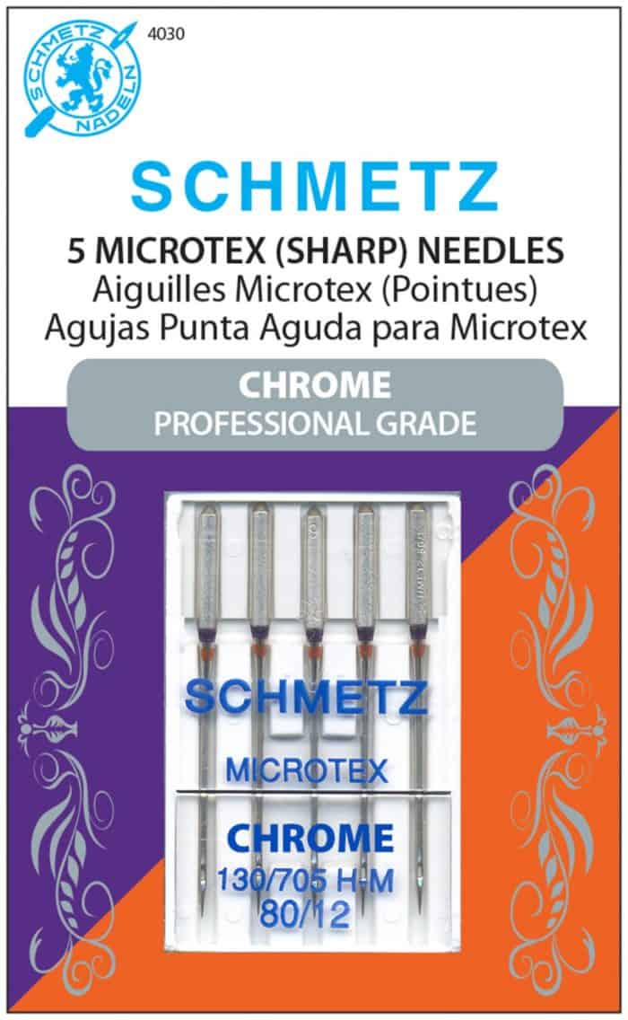 Schmetz Microtex Chrome Needles 5 ct, Size 80/12