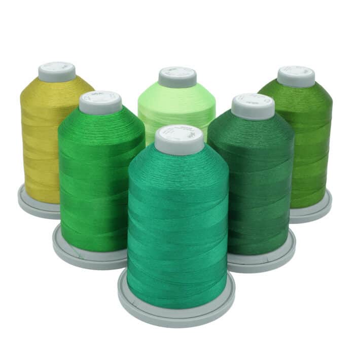 Glide Thread Color Block Bundle - Green - six cones of green Glide thread on a white background