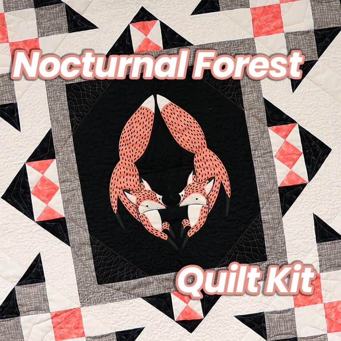 close up image of Nocturnal Forest Quilt with text "Nocturnal Forest Quilt Kit"