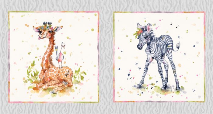 Image of Little Darlings Safari Giraffe Zebra Fabric Panel 24"