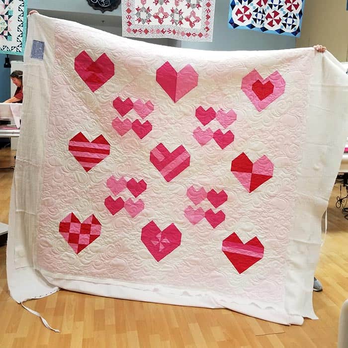 image of quilt with lots of hearts
