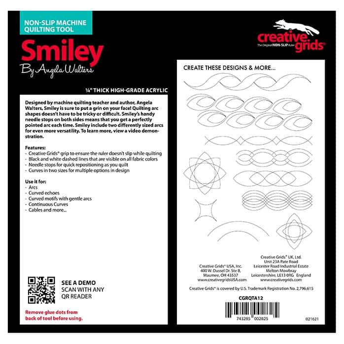 image of Smiley Machine Quilting Ruler back packaging