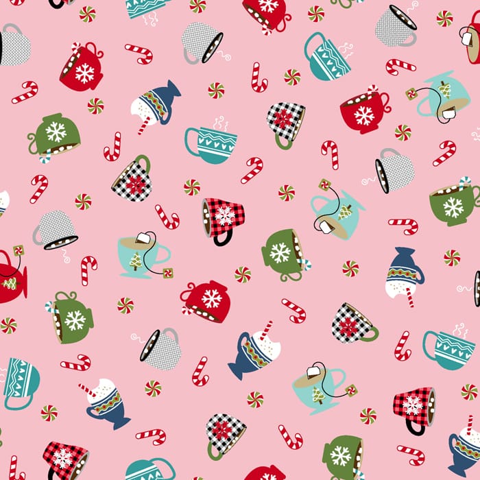Kimberbell Cup Of Cheer - Cozy Cups Pink Fabric Yardage