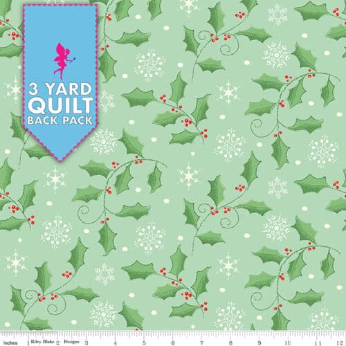 Photo of Riley Blake Designs quilt backing fabric Adel In Winter Mint Holly 108" Wide 3 Yard Quilt Back Pack