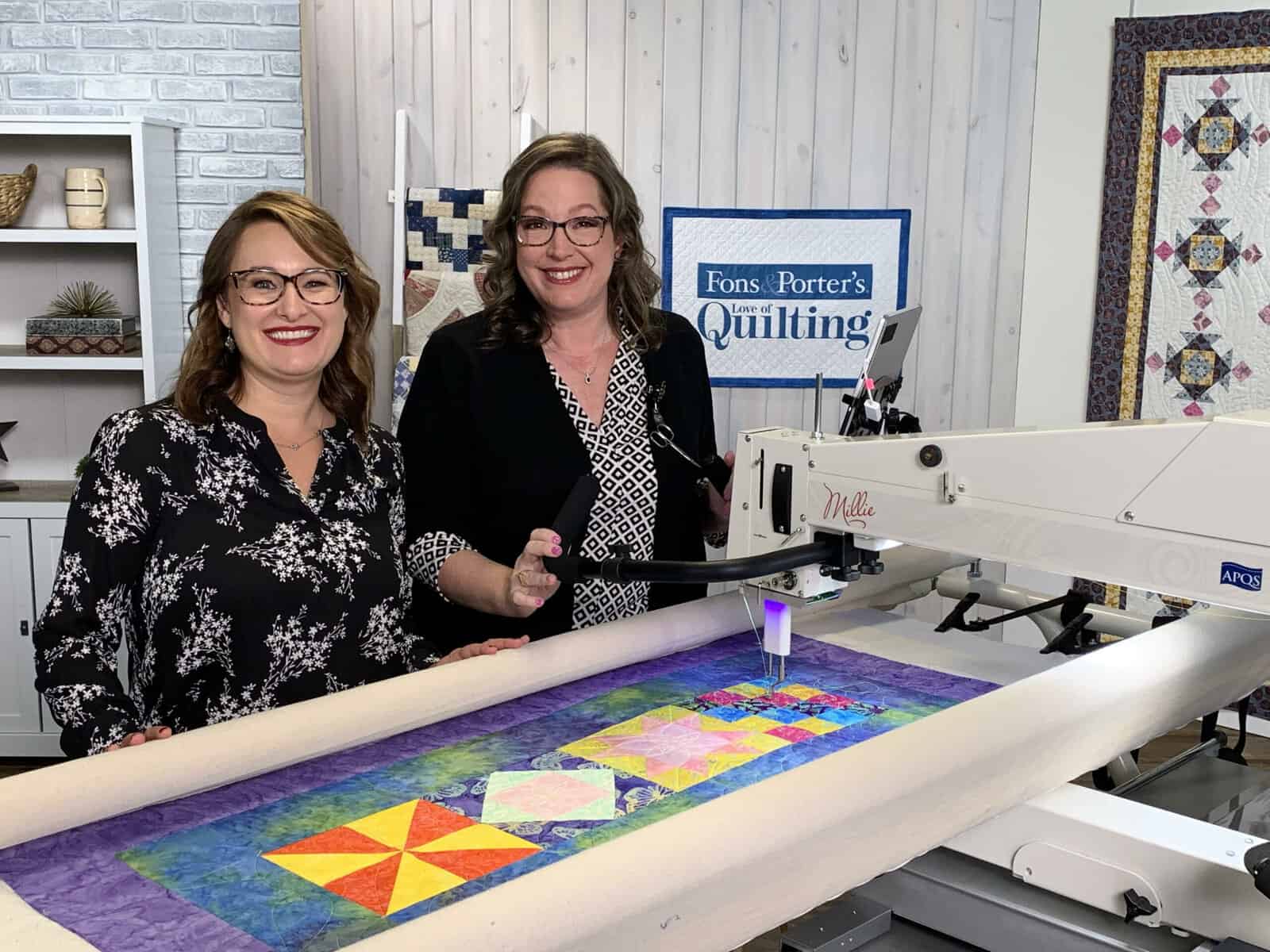 Angela and Sara with the APQS Millie on the Set of Love of Quilting 4100 Series