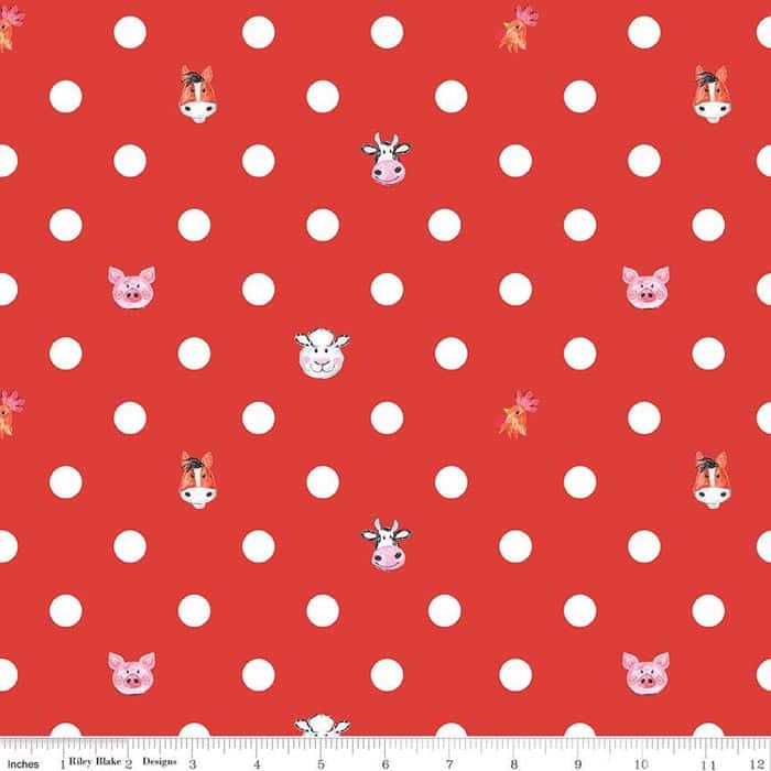 Coloring on the Farm Dots Red Fabric Yardage