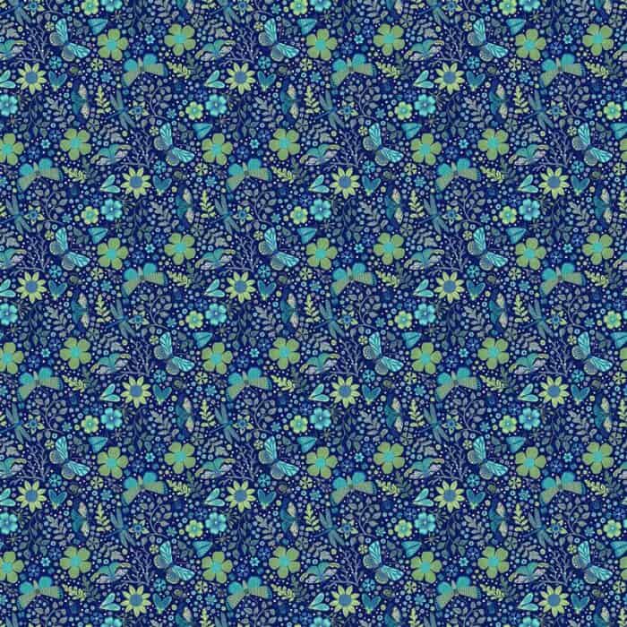 Water's Edge Scattered Insects Blue Fabric Yardage