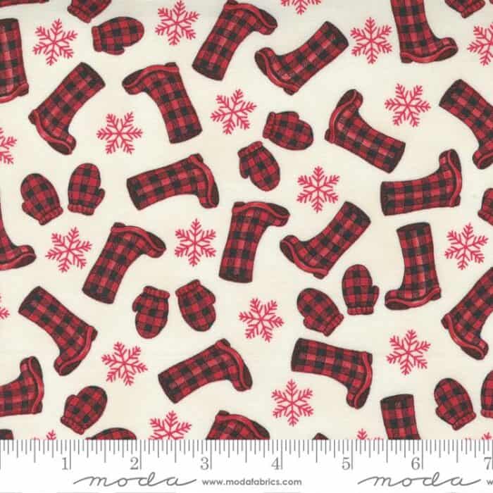 Home Sweet Holidays Boots and Mittens White Fabric Yardage