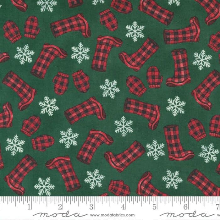 Home Sweet Holidays Boots and Mittens Green Fabric Yardage