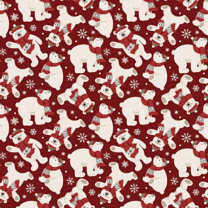Warm and Cozy Polar Bear Red Main Flannel Fabric Yardage